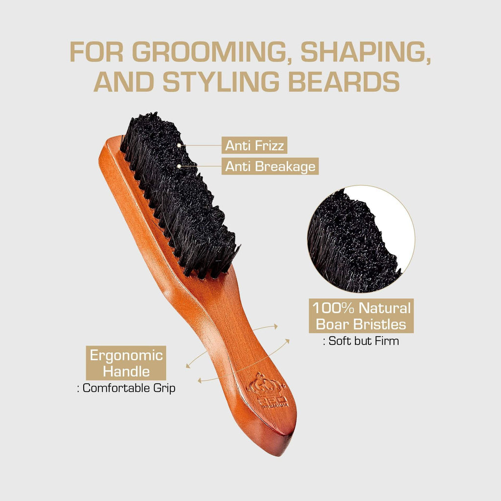 RED with 100% Natural Boar Bristles for Men, Premium Wooden Brush, Beards Mustaches Grooming Shaving Comb, Tame and S... - Image 3