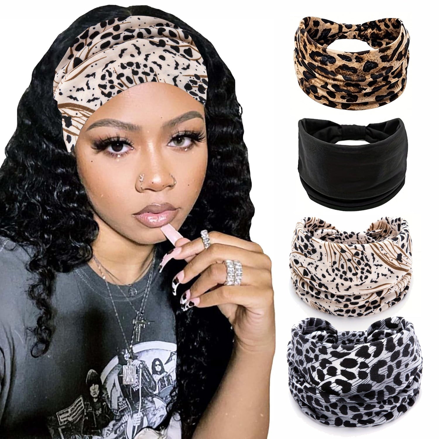for Women Short Hair Non Slip Elastic Sweat Hairbands Leopard Print Soft Fabric Hair Bands Workout Yoga Running Sport... - Image 2