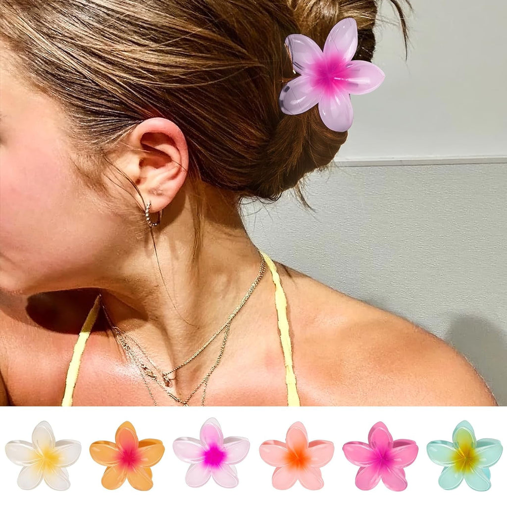 6 Pack Flower Hair Claw Clips for Women, Hawaiian Plumeria Hair Clips, Cute Tropical Beach Hair Accessories - Image 3