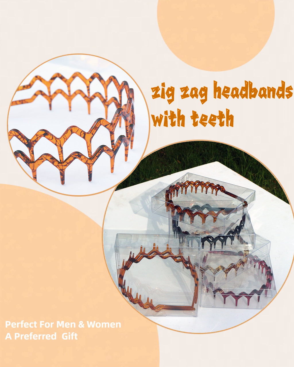 2 Set of Zig Zag Headbands for Women Men, Plastic Sharks Tooth Hair Comb Headband (2 Spray Amber color), Hair Accessories for Women & Men Wa - Image 2