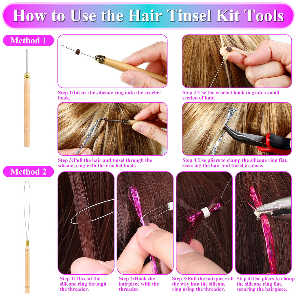20 Hair Tinsel Kit, 48 Inch 6600 Strands Glitter Fairy Hair Tinsel Extensions with Tools, Heat Resistant Holographic ... - Image 2
