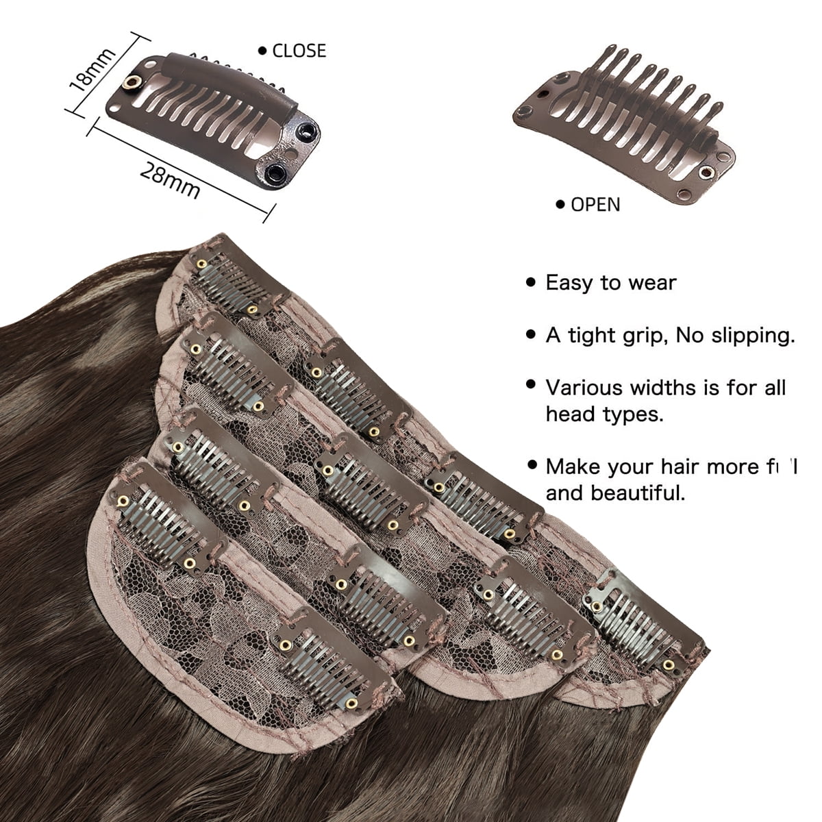 Brown Clip in Hair Extensions 23 Inch 4pcs Long Wavy Hair Extensions Double Weft Synthetic Hairpieces for Women - Image 6