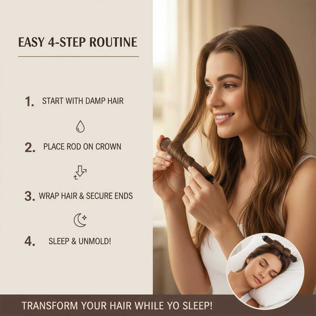 Overnight Hair Curler - 4 Pcs Curling Rod to Sleep In, Velvet Hair Rollers with Satin Hair Scarf - Image 2