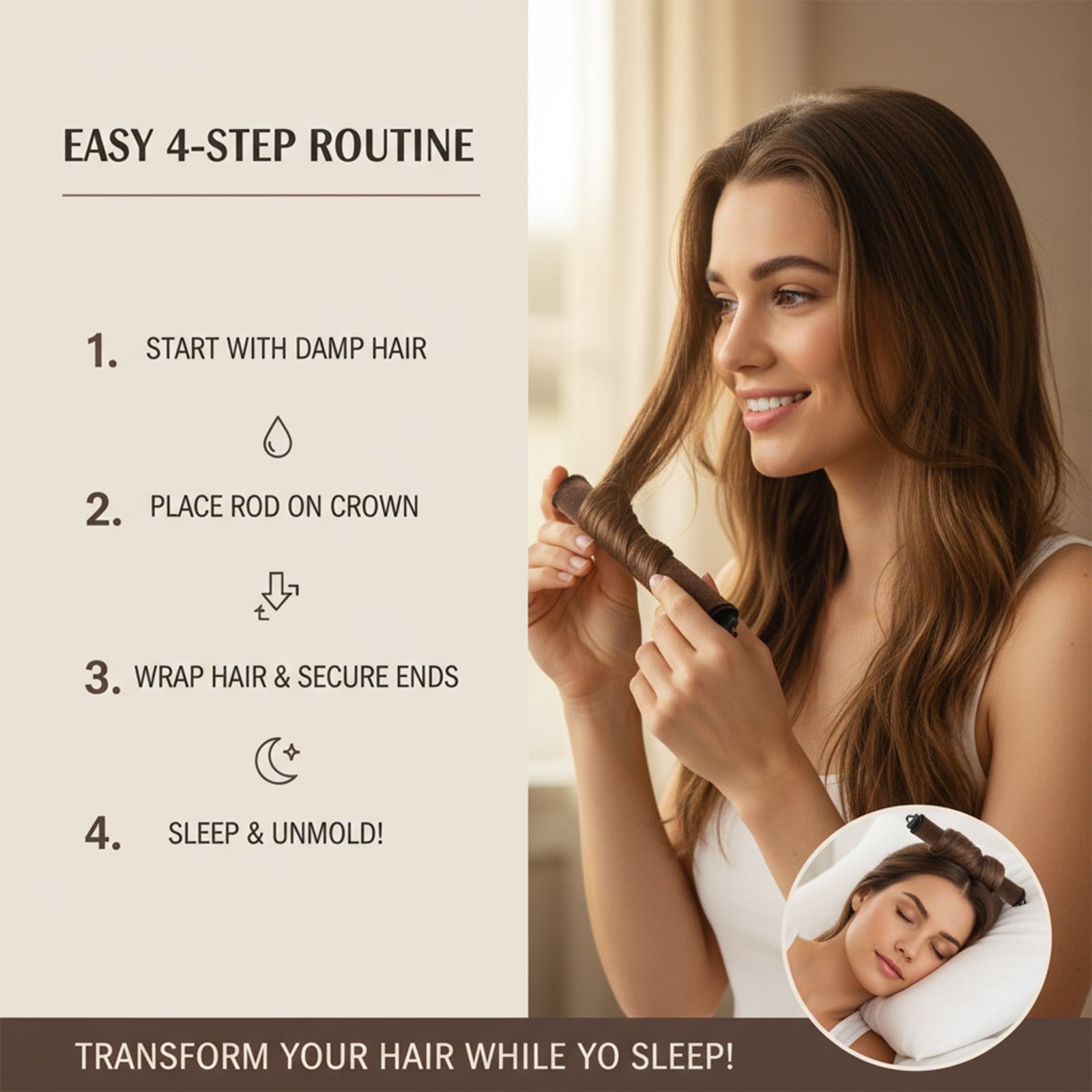 Overnight Hair Curler - 4 Pcs Curling Rod to Sleep In, Velvet Hair Rollers with Satin Hair Scarf - Image 2