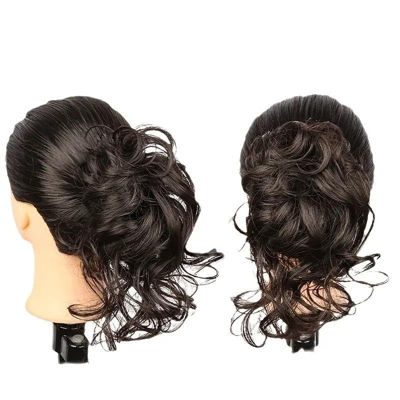 bun,Fake Bun Ponytail Hair Extension Wig for Women, Wavy Curly Hair Bun in Chignon Hairpieces,H-air bun extension Eve... - Image 6