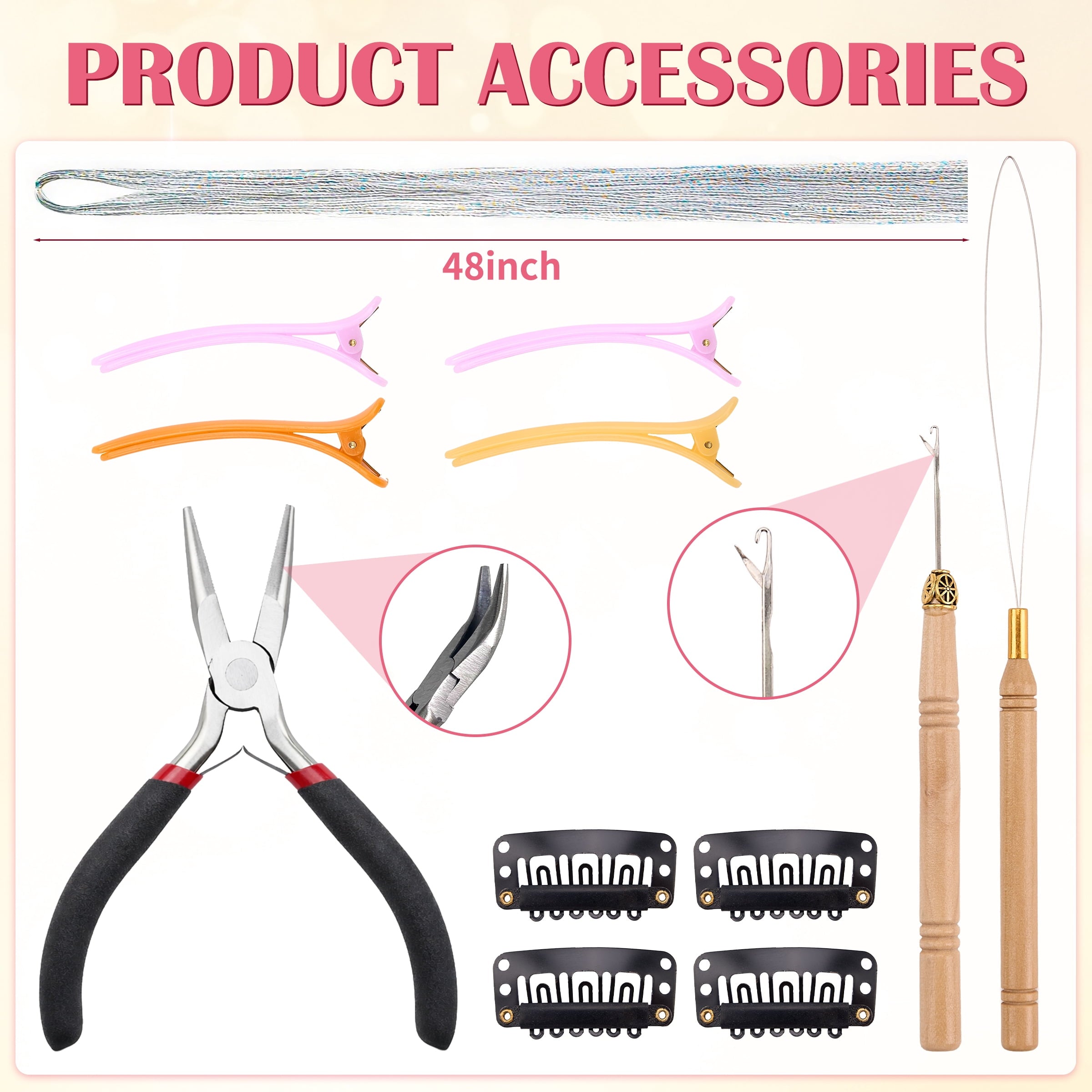 13 Colors Hair Tinsel Kit, 48 Inch 6600 Strands Glitter Fairy Hair Tinsel Extensions with Tools, Heat Resistant Holographic Hair Accessories - Image 6