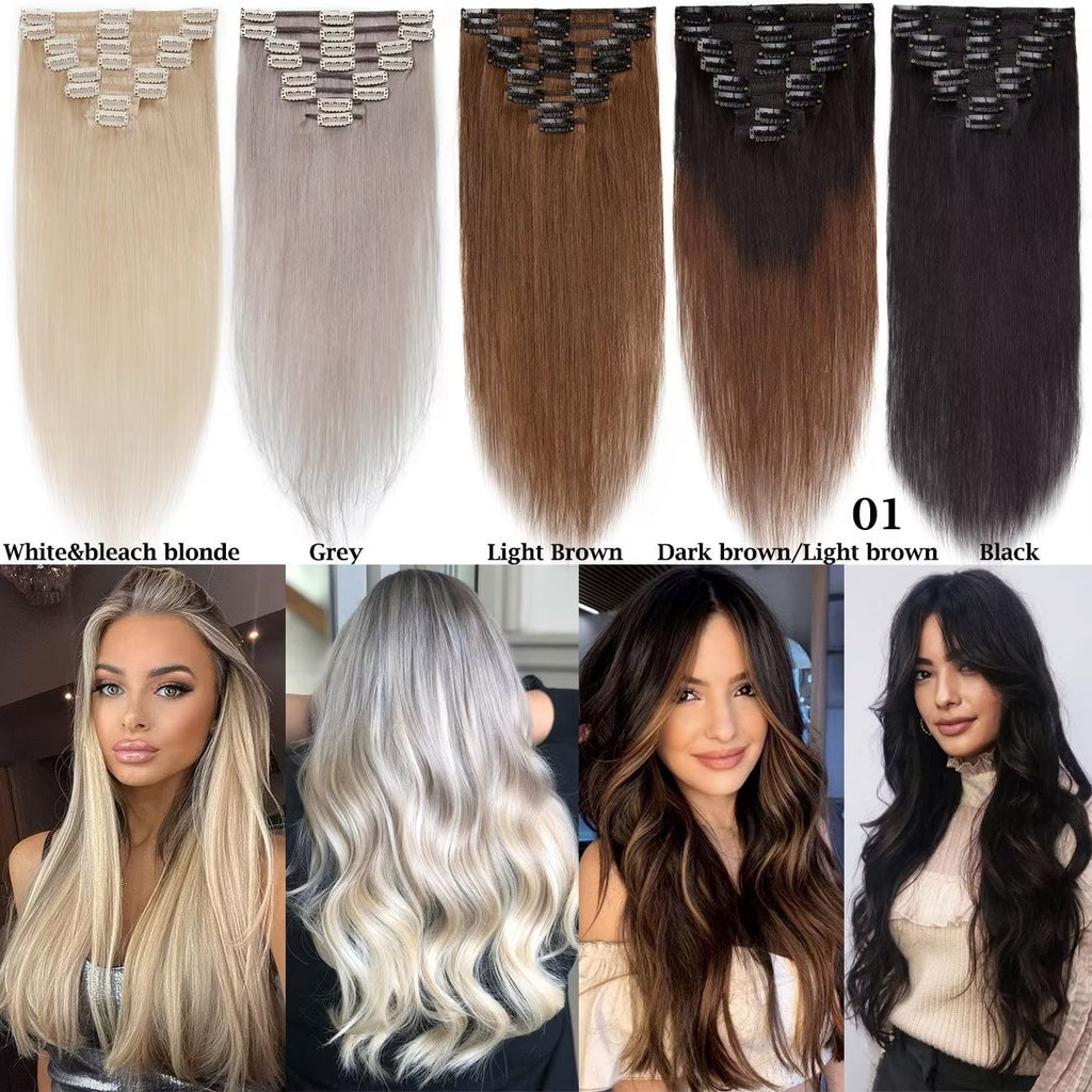 in Hair Extensions 100% Real Remy Human Hair Full Head Straight Balayage Hair 8-24 inch - Image 5