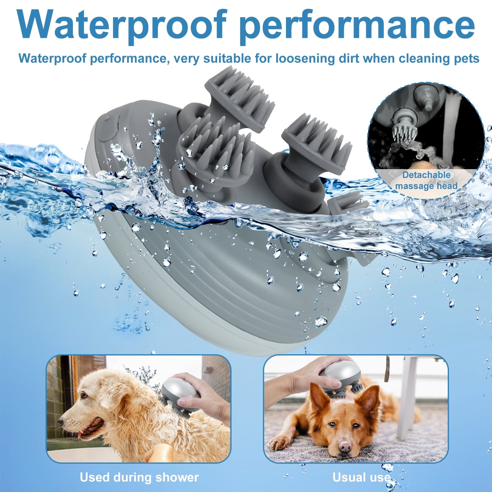 Electric Pet Massager Portable Handheld Pet Scalp Massager with 4 Massage Heads 3 Modes USB Rechargeable Waterproof M... - Image 4