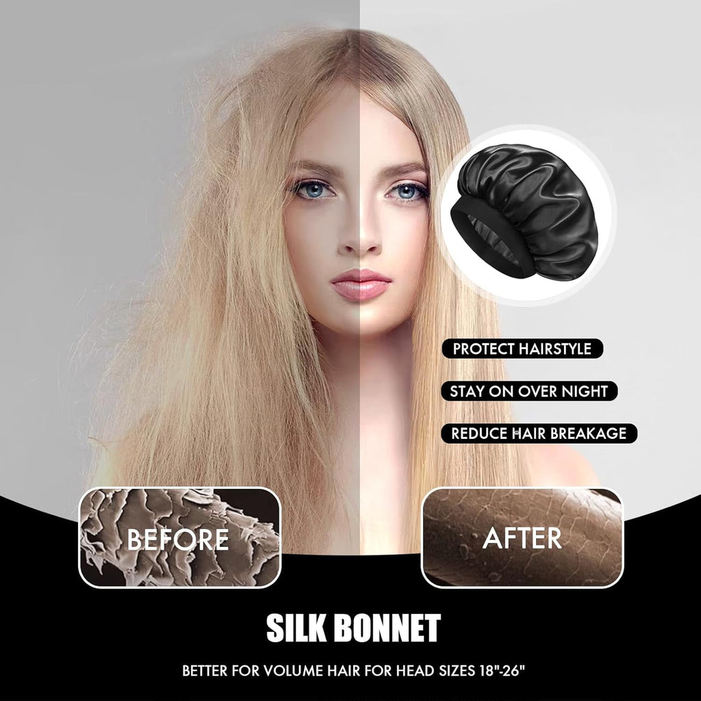 Satin Silk Bonnet for Sleeping, Double Layer Silk Sleep Cap for Men & Women, Soft Satin Lined Bonnet for Natural & Curly Hair - Image 5