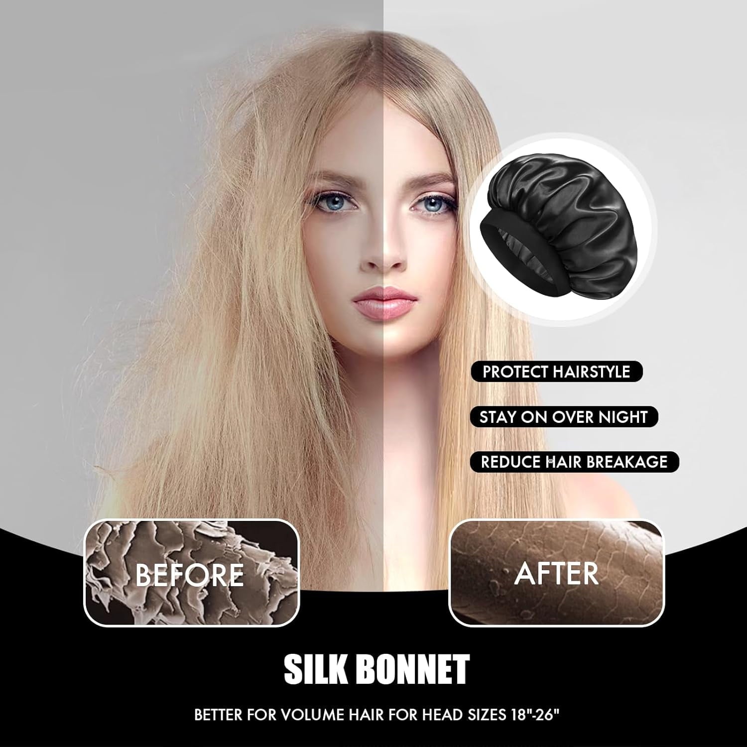 Satin Silk Bonnet for Sleeping, Double Layer Silk Sleep Cap for Men & Women, Soft Satin Lined Bonnet for Natural & Curly Hair - Image 5