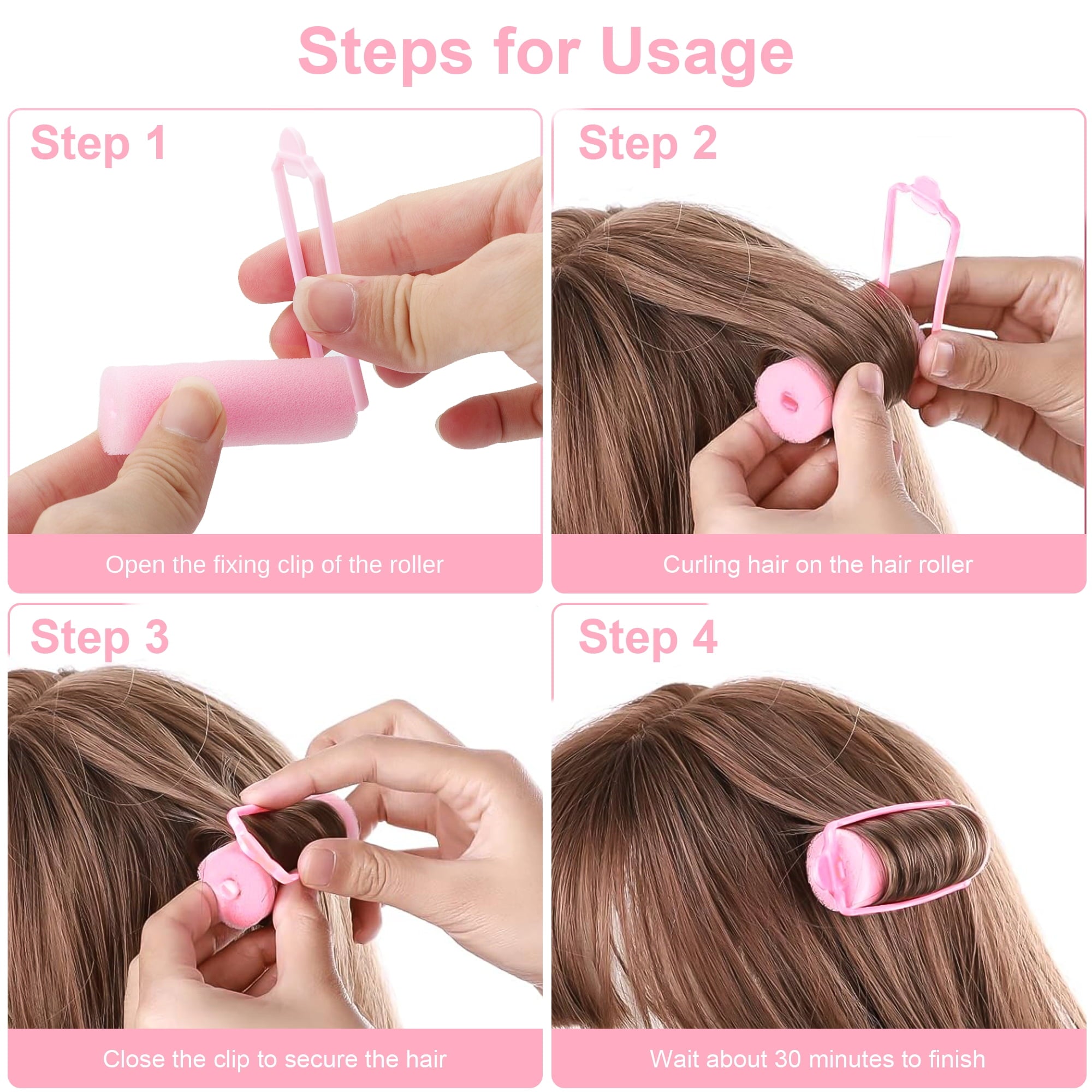 12pcs Rollers for Women, 2.7'' Soft Foam Styling Curlers, Self Grip Heatless Curlers, Pink - Image 5