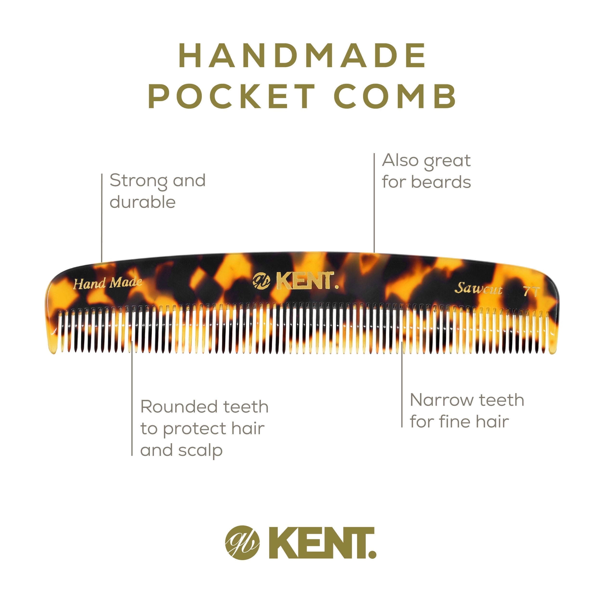 Kent 7T Handmade All Fine Tooth Pocket Comb for Men, Hair Comb Straightener for Everyday Grooming Styling Hair, Mustache and Beard, Use Dry - Image 5