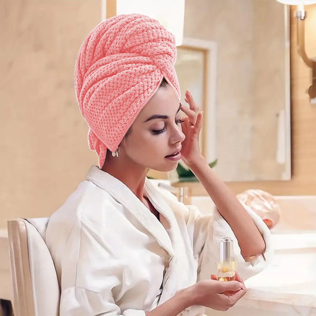 Tuscom Microfiber Hair Towel Wrap for Women & Teens, Super Absorbent Fast Drying Hair Turban with Elastic Band for Long, Thick, Curly Wet Ha - Image 4