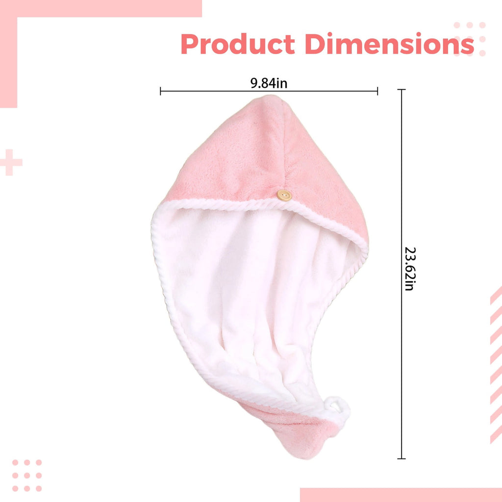 Super Absorbent Quick Dry Turban, Coral Fleece Double-Layer Thickened, Pink & White, 23.6 x 9.8 in / 60 x 25 cm - Image 4