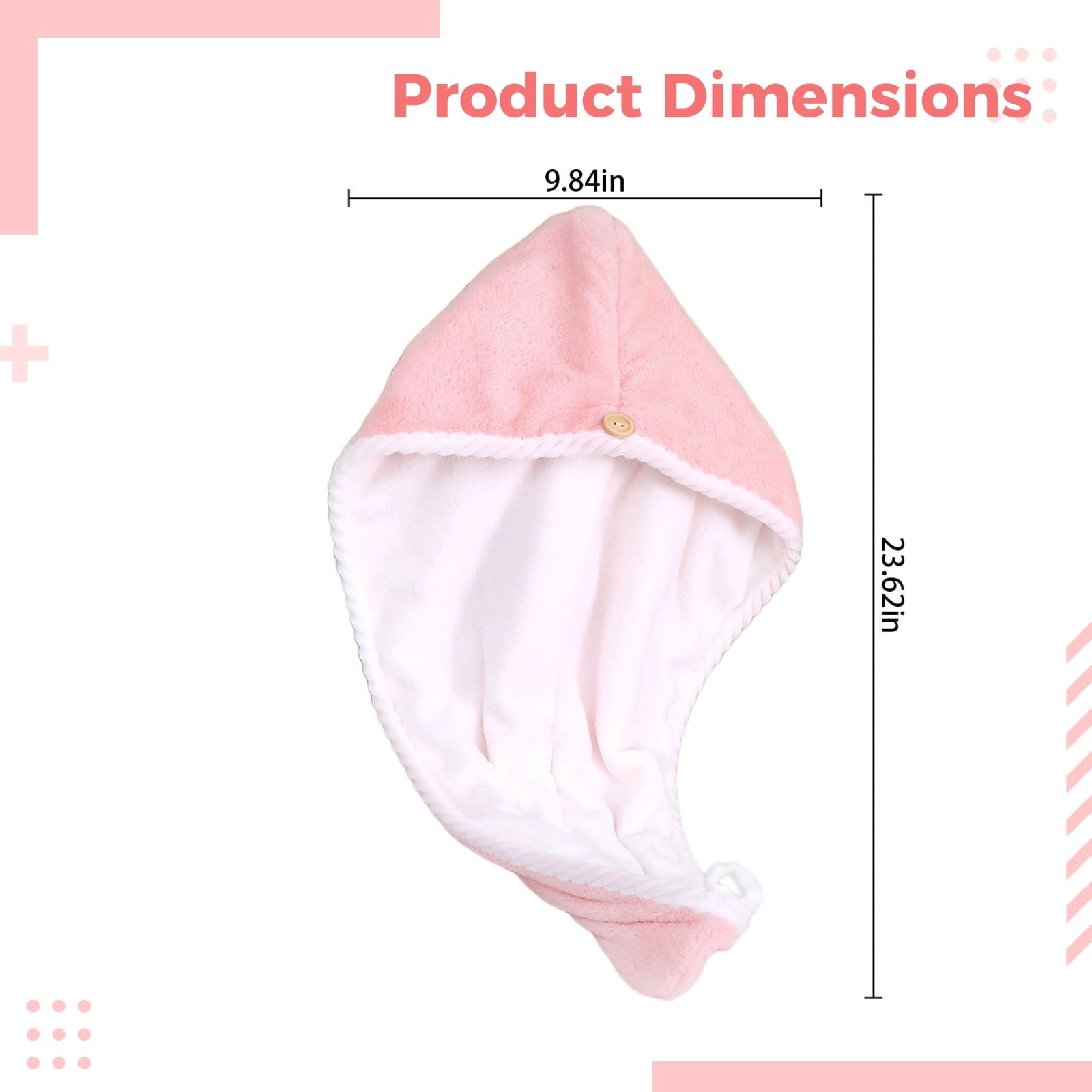 Super Absorbent Quick Dry Turban, Coral Fleece Double-Layer Thickened, Pink & White, 23.6 x 9.8 in / 60 x 25 cm - Image 4
