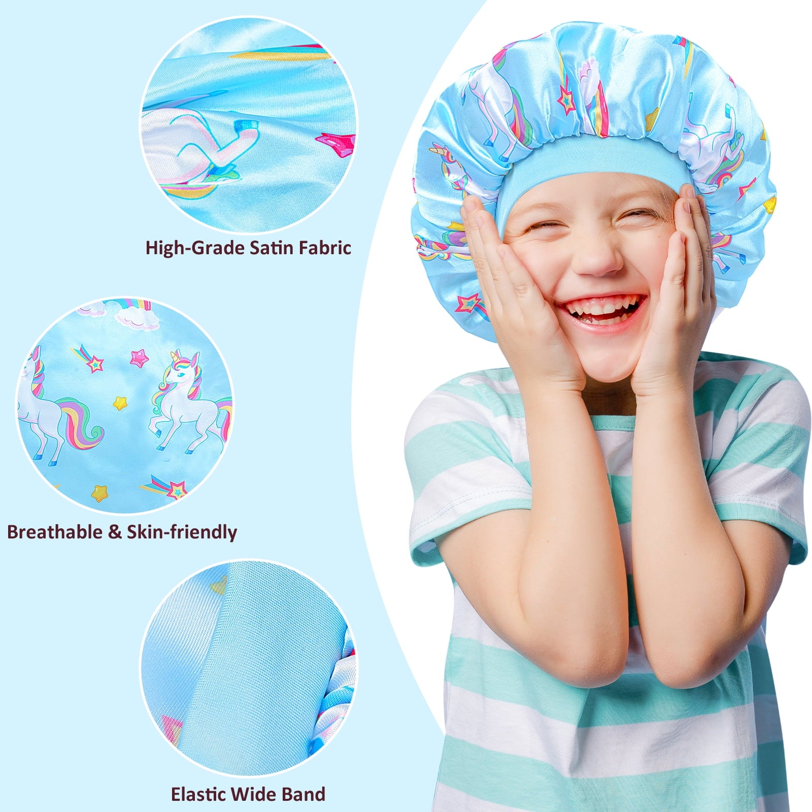 3Pcs Kids Satin Bet, Silk Bet Sleeping Cap, Night Hair Hats Elastic Wide Band Baby Bet Natural Hair for Toddler Teens... - Image 3