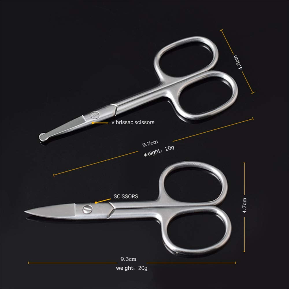 Pinkiou 2 Pieces Curved and Round Facial Nose Hair Scissors for Men Women Stainless Steel Set with Storage Box Moustache Scissor Beard Trimm - Image 6