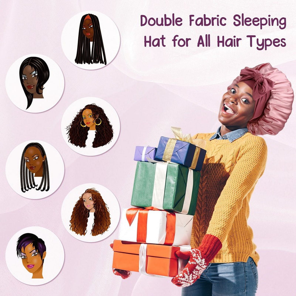 Double Layer Adjustable Tie Band Satin Silk Bonnet Sleep Cap for Sleeping, Double-Sided Color, 2 Pack - Image 3
