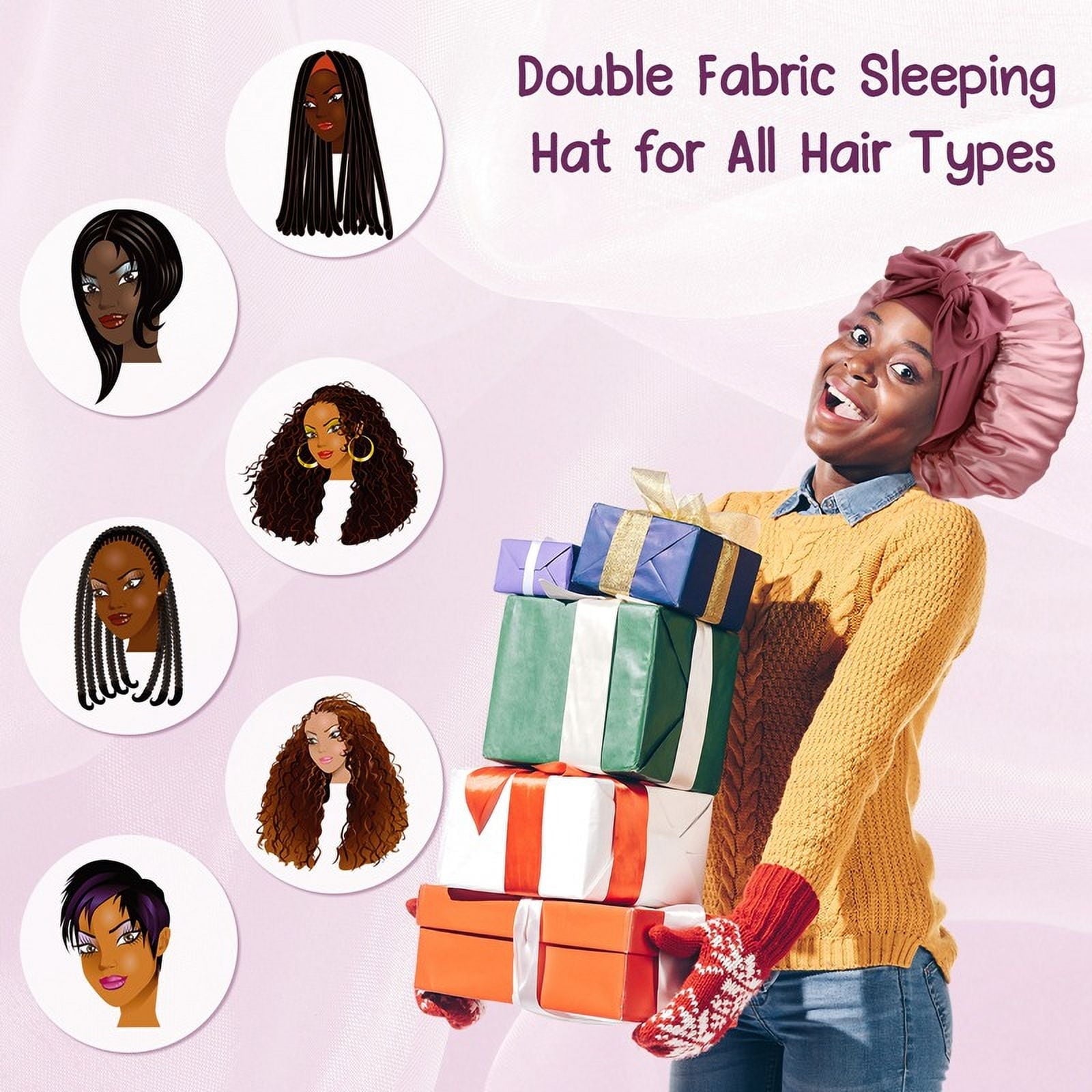 Double Layer Adjustable Tie Band Satin Silk Bonnet Sleep Cap for Sleeping, Double-Sided Color, 2 Pack - Image 3