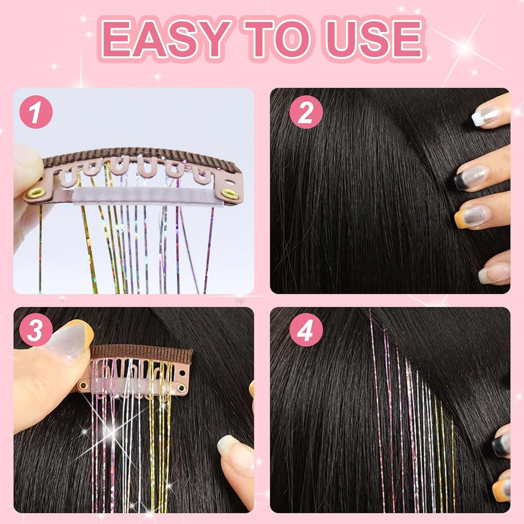 Pack of 18 Pcs Clip in 19.6Inch Glitter Extensions Heat Resistant Clip in Sparkle Fairy Accessories for Kids Girls Wo... - Image 4