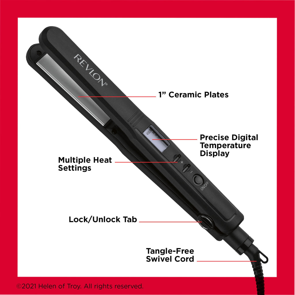 1" Ceramic Digital Flat Iron, Black - Image 4