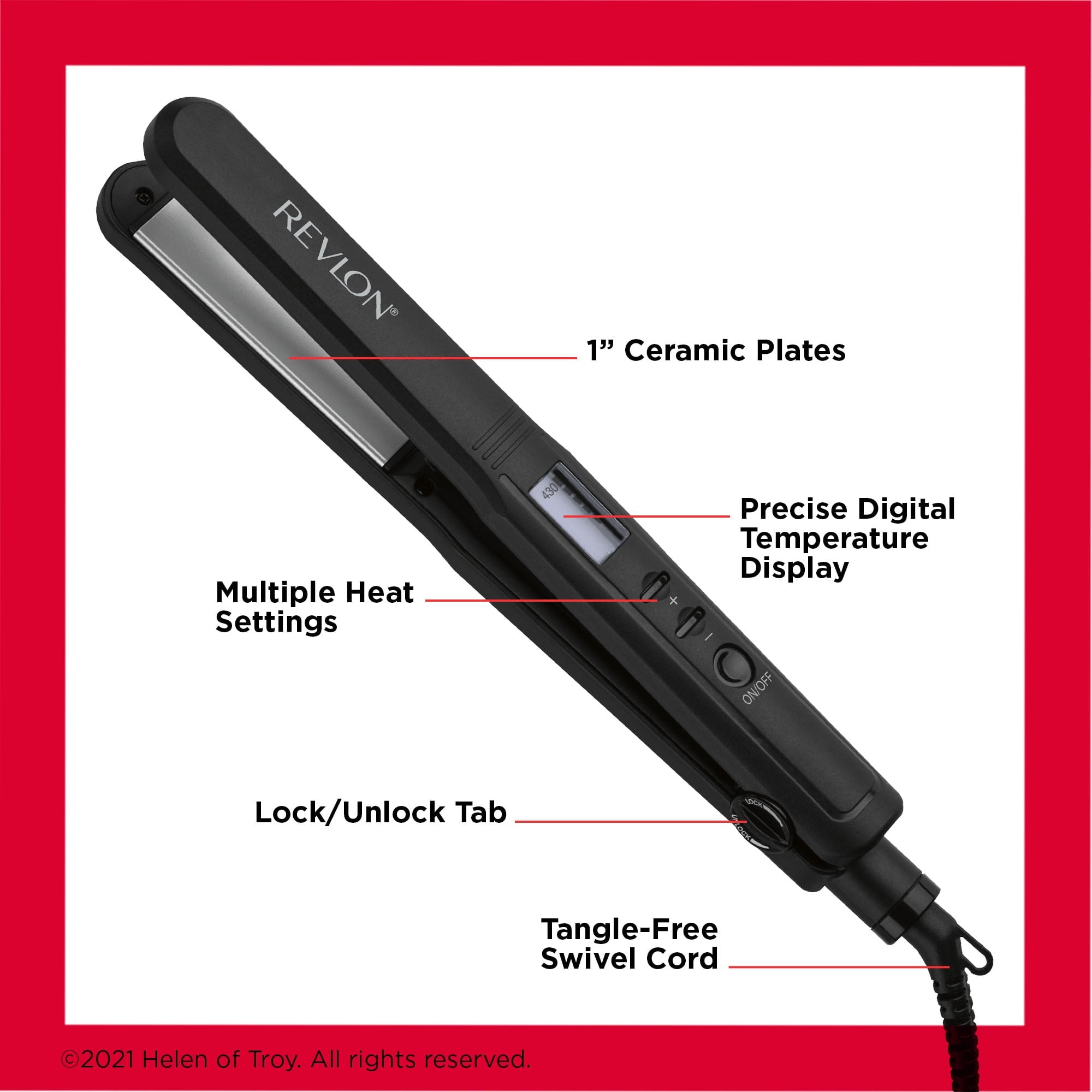 1" Ceramic Digital Flat Iron, Black - Image 4