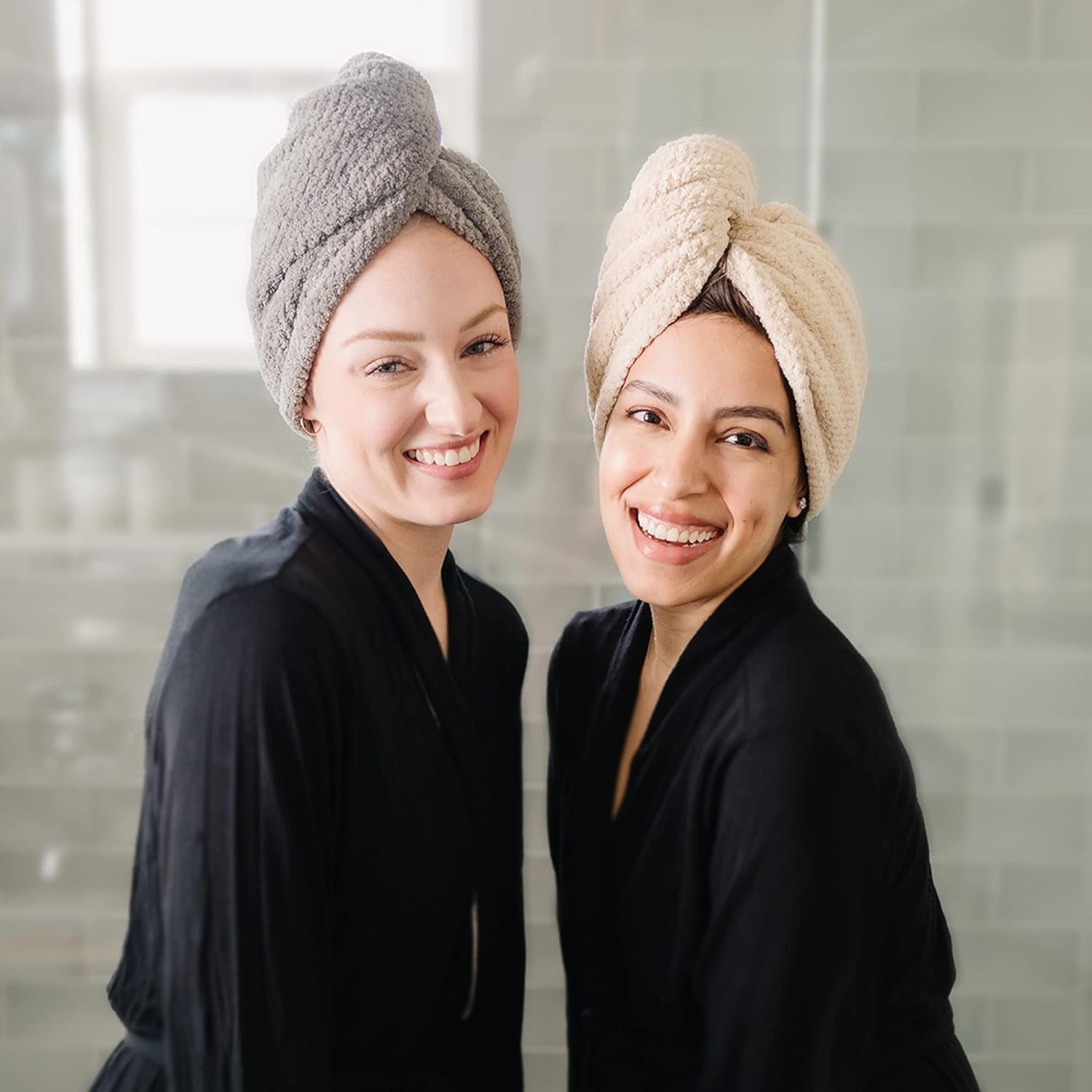Extra Large 4 Pack Microfiber Hair Towel Wrap for Women Super Absorbent & Quick Dry Hair Drying Towels with Button, H... - Image 5
