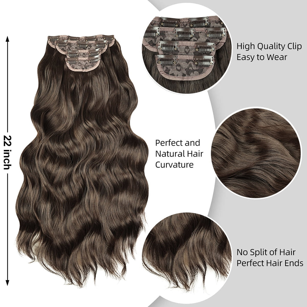 Brown Clip in Hair Extensions 23 Inch 4pcs Long Wavy Hair Extensions Double Weft Synthetic Hairpieces for Women - Image 3