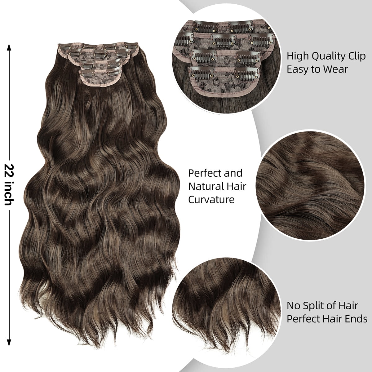 Brown Clip in Hair Extensions 23 Inch 4pcs Long Wavy Hair Extensions Double Weft Synthetic Hairpieces for Women - Image 3