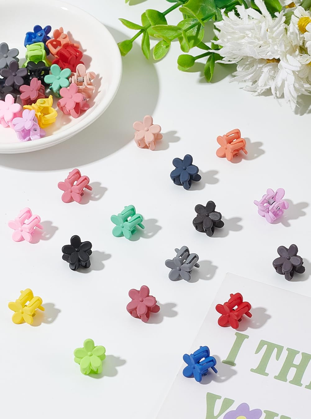 32Pcs 16 Claw Flower Hair Clips 13x13.5x15mm Tiny Strong Hold Claw Flower Hair Clips Colorful Mini Hair Claw Floral C... - Image 3