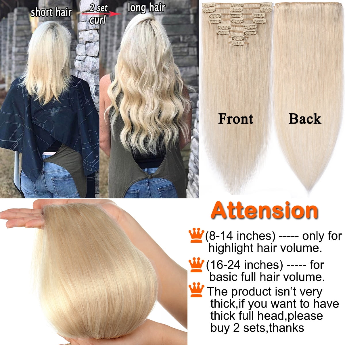 in Hair Extensions Human Hair Full Head 100% Real Remy Thick Hair Extensions Silky Straight Balayage Blonde Hair Pieces - Image 6