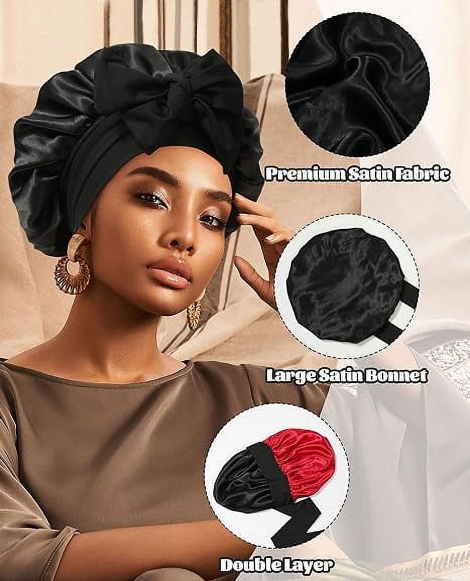 Satin Bonnet Silk Bonnet for Sleeping Silk Sleep Cap Double Layer Hair Bonnet with Elastic Tie Band - Image 5