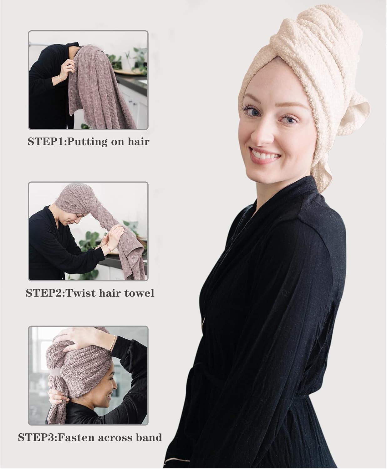 2 Large Microfiber Hair Towels for Women, Super Absorbent & Quick Dry Hair Towel Wrap for Curly Hair Long & Short Hai... - Image 3