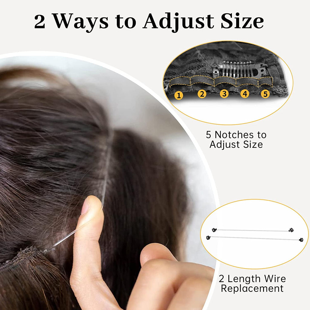 Invisible Wire Hair Extensions with Transparent Headband Adjustable Size 4 Secure Clips Long Wavy Highlight Hairpiece 20 Inch Balayage Choco - Image 3