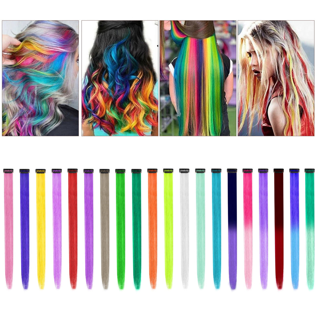 20 Pcs Colored Clip in Hair Extensions, 22 Inch Rainbow Straight Synthetic Hairpieces, Colored Hair Extensions with 2... - Image 6