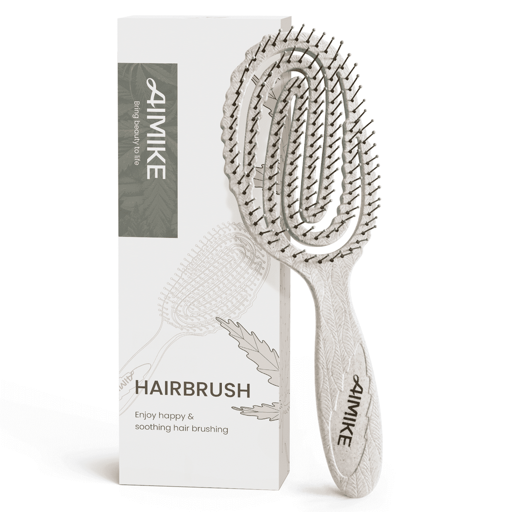 AIMIKE Hemp-Relax Detangler Hair Brush, Eco-Friendly Vented Detangling Hairbrush, Wet & Dry Use,  Beige