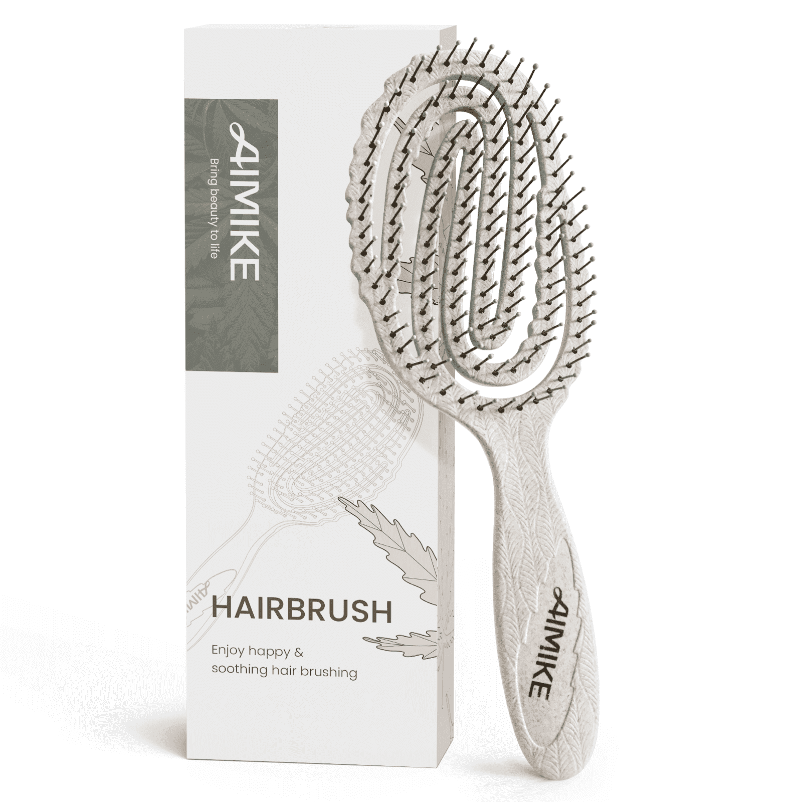 AIMIKE Hemp-Relax Detangler Hair Brush, Eco-Friendly Vented Detangling Hairbrush, Wet & Dry Use,  Beige