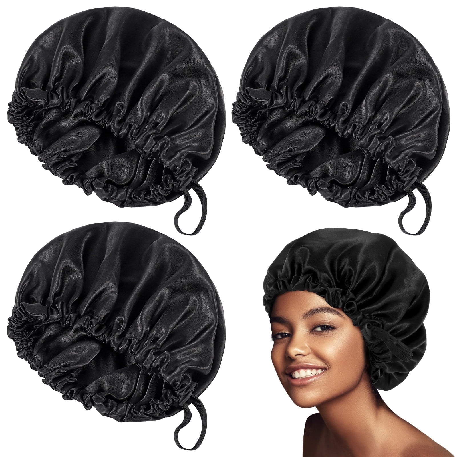 3 Pcs Satin Silk Hair Bet for Sleeping, Extra Large Double-Layer Adjustable Hair Bet for Long Short Hair Curly Braids...