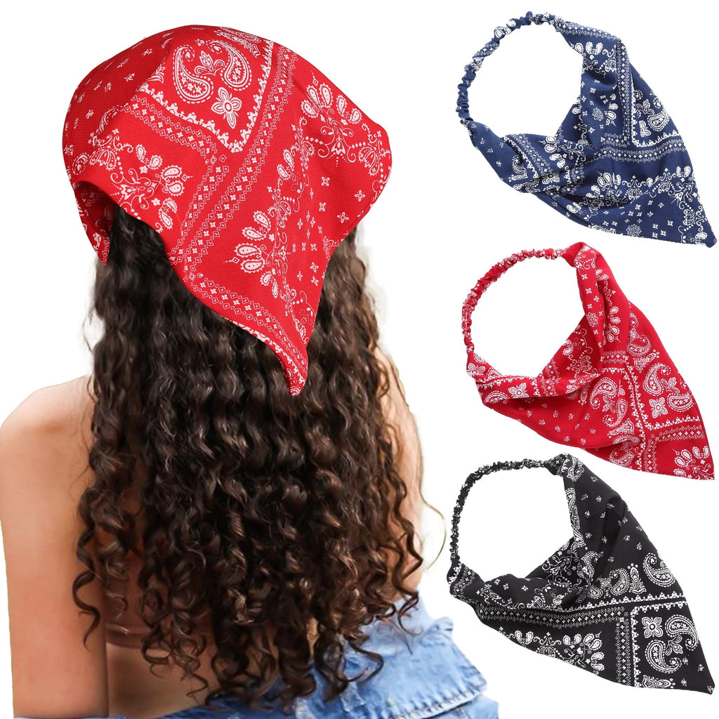 3 Pcs Floral Elastic Hair Scarf Headbands Hair Bandanas Head Kerchief Bohemia Chiffon Turban Triangle Scarves