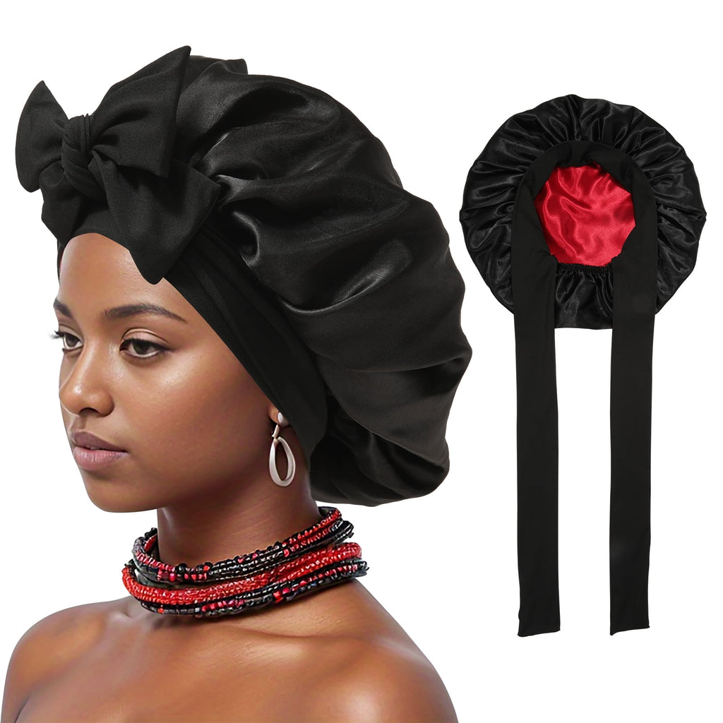 Satin Bonnet Silk Bonnet for Sleeping Silk Sleep Cap Double Layer Hair Bonnet with Elastic Tie Band