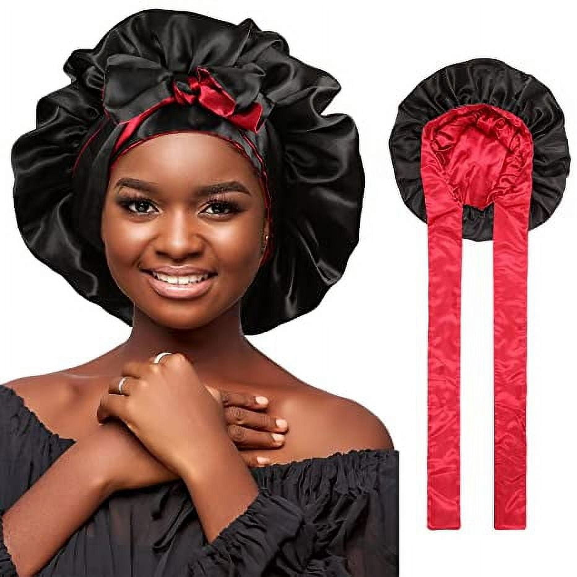 Women Satin Bet Silk Hair Reversible Bets Hair Wrap for Sleeping Cap with Tie Band
