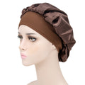 Sleep Hat Wide Headband Elastic Satin Stretchy Hair Bonnet Hat for Woman Brown One Size