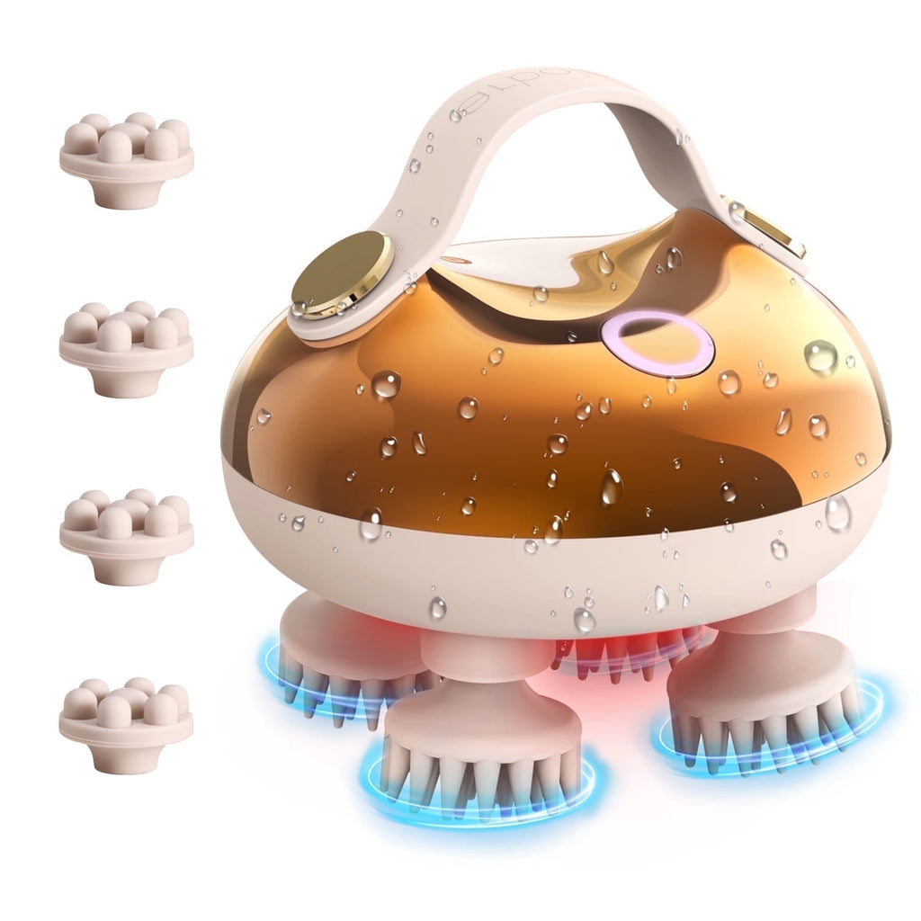 Electric Scalp Massager for hair growth, Waterproof Head with 8 Removable Claws, Gold