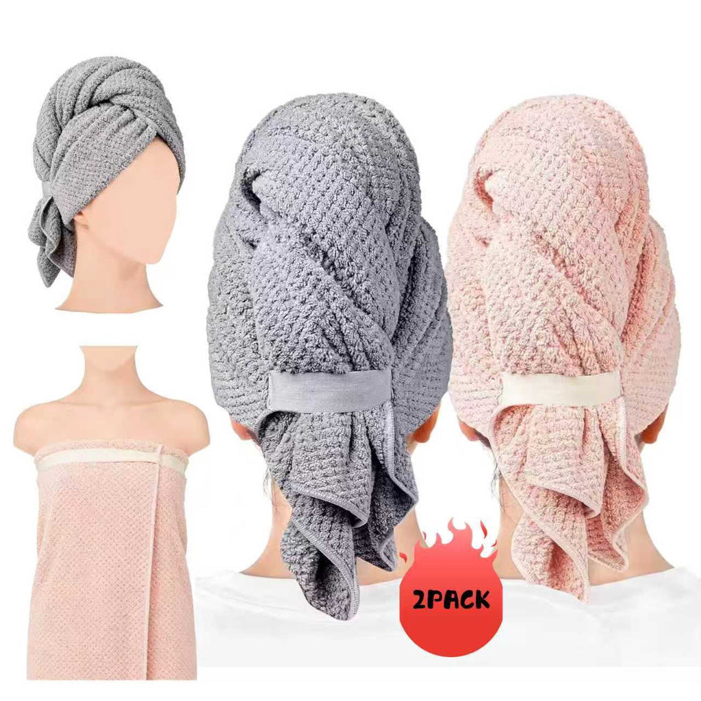 2 Pack Microfiber Hair Towel Wrap for Women, Ultra Absorbent Quick Dry Bath Towels, Anti Frizz Turbans for All Hair T...