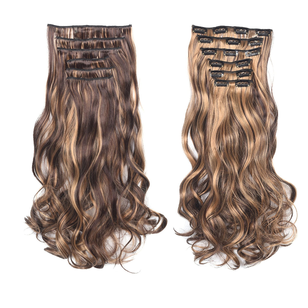 20inch Synthetic Curly Wavy Natural Blonde Thick Clip in Stylish Fasionable Fabulous Piece 6 Pieces for Women, Wigs f...