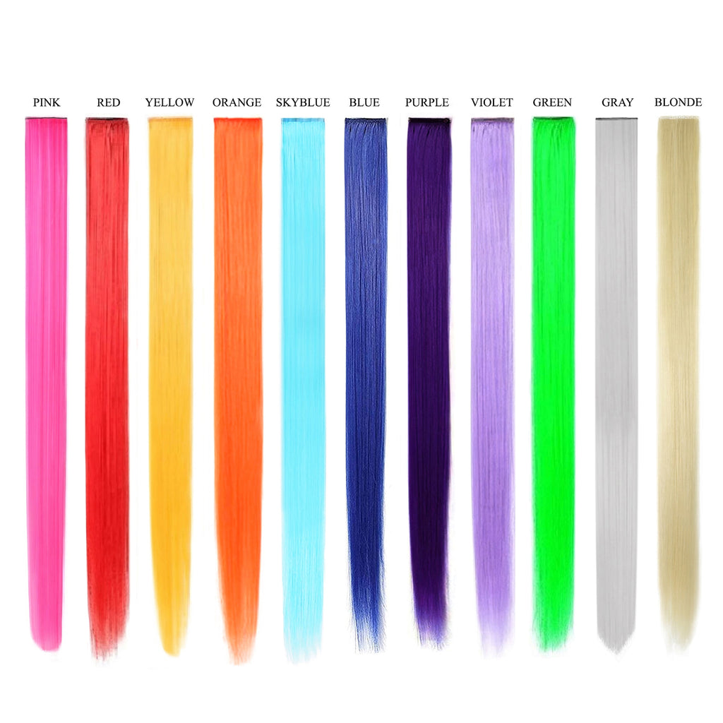 Beaute Galleria Rainbow Multi-Color 21 Inches Long Straight Party Highlights Clip In Synthetic Hair Extensions for Cosplay Comic Con Hallowe