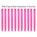 Beaute Galleria Single Color 21 inches Long Straight Party Highlights Clip In Synthetic Hair Extensions, Costume Cosplay, 11 Pack (Pink)