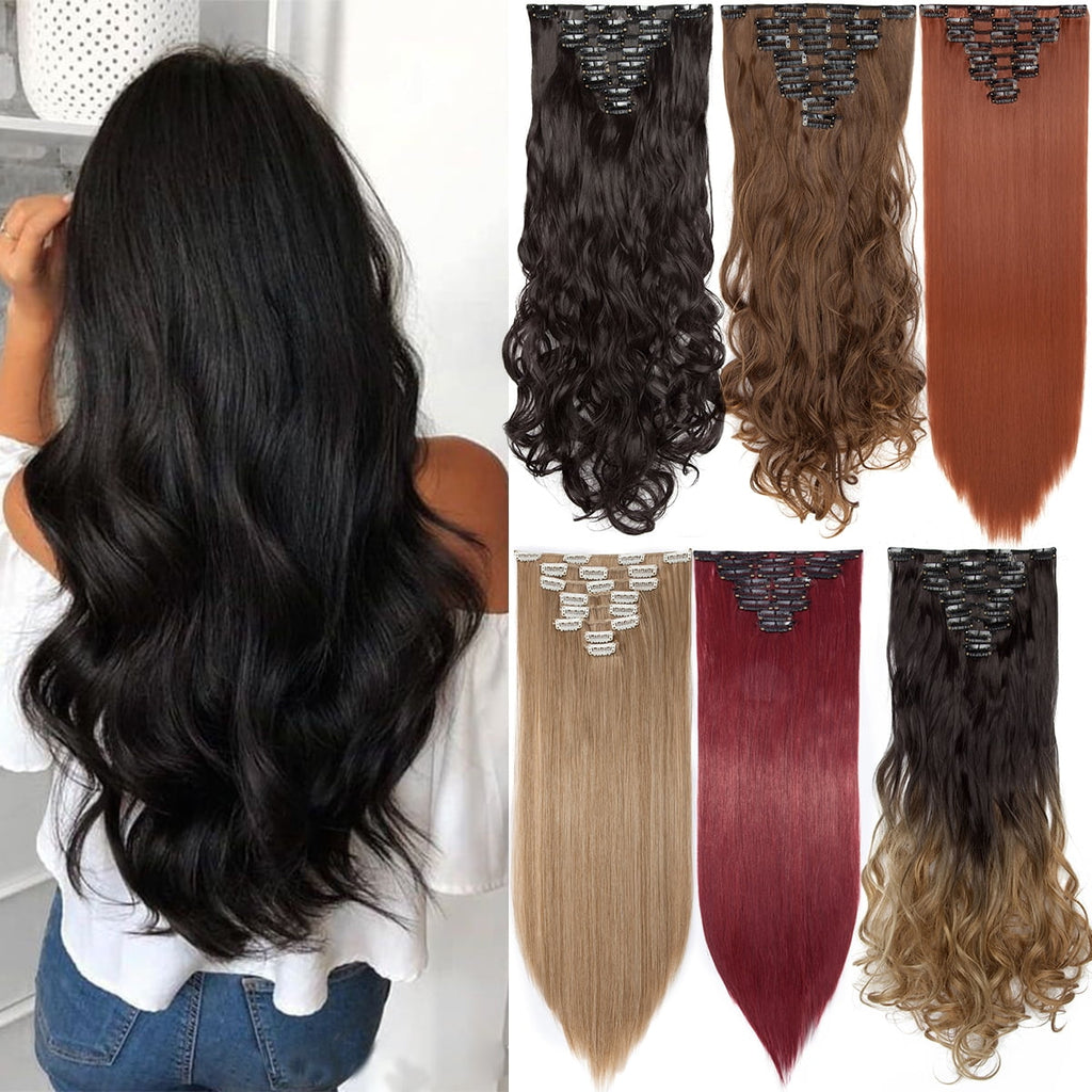 Benehair Clip in Hair Extensions Full Head Long Thick 8 Pieces Hair 18 Clips Curly Wavy Straight Hairpieces 100% Real Natural as Human Best