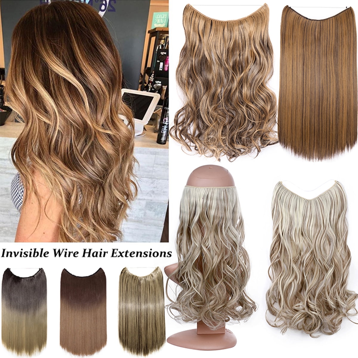 Extensions Secret Hidden Wire in One Piece Real Long Thick Synthetic 100% Natural Straight Curly Headband Extensions ...
