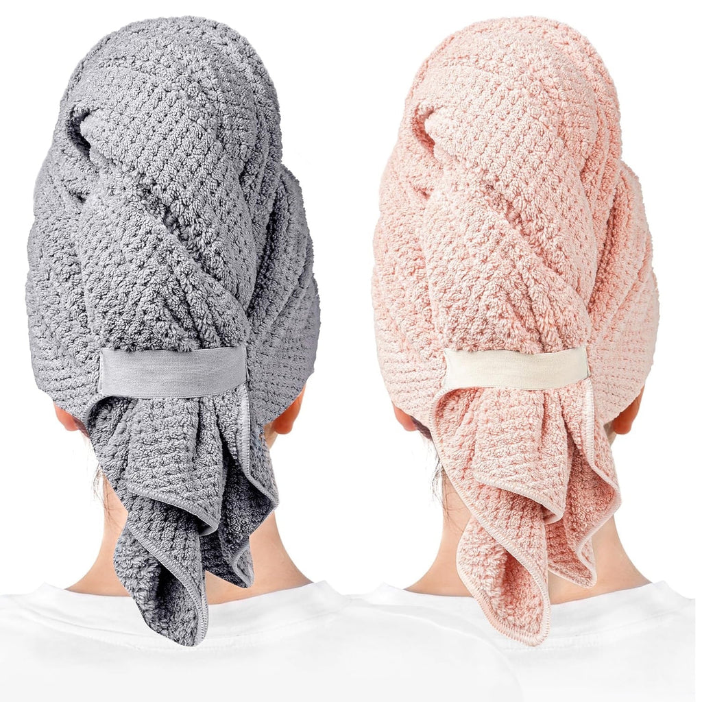 2 Large Microfiber Hair Towels for Women, Super Absorbent & Quick Dry Hair Towel Wrap for Curly Hair Long & Short Hai...